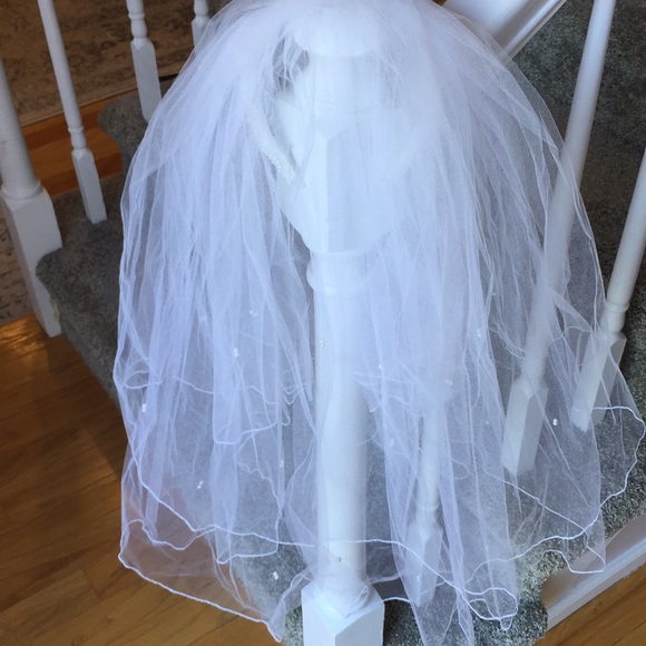 Bridal Veil Headband Pearl and sequin with Blusher - Picture 4 of 7